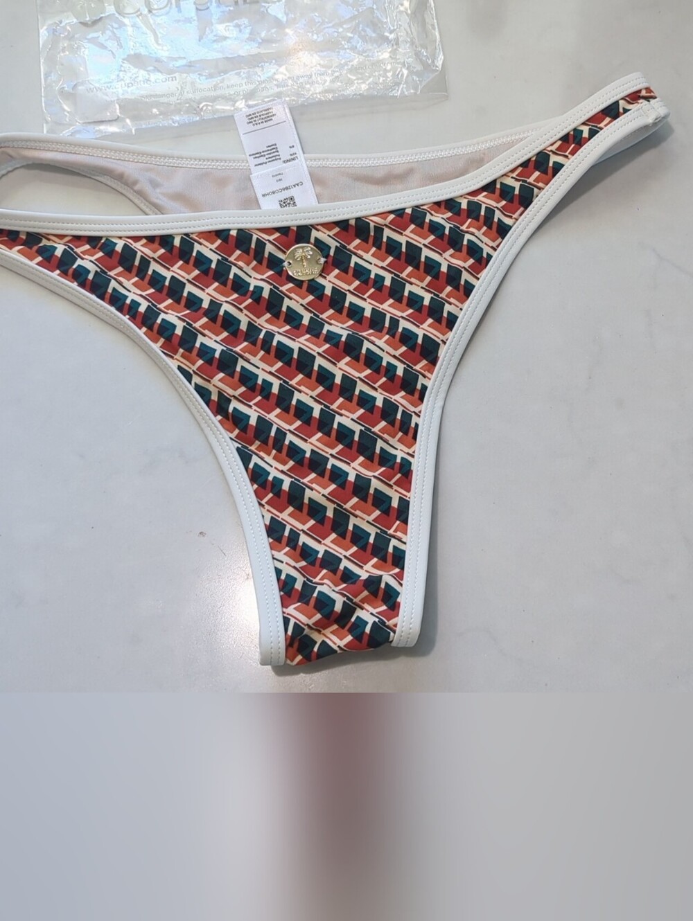 Cupshe Geometric Print Bikini Bottom in White, Red, Teal